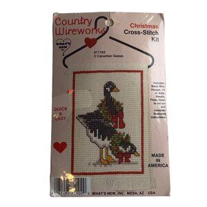 Vtg Country Wireworks Christmas Cross-Stitch Kit of 2 Canadian Geese Hanger USA